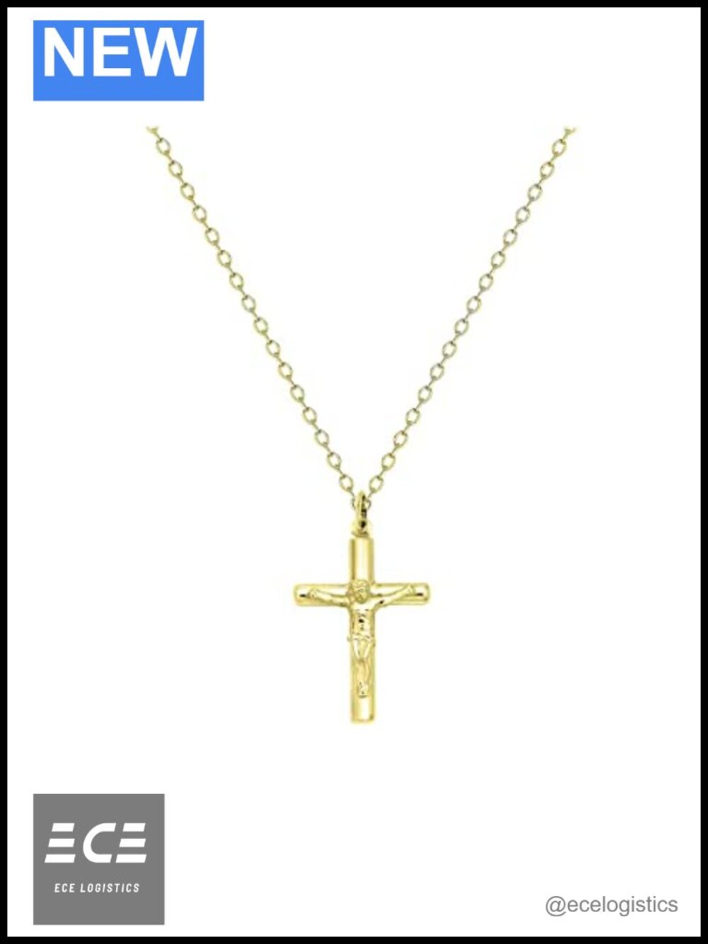 Sterling Silver Gold Tone Overlay Italian Crucifix Cross Pendant Necklace 16"
